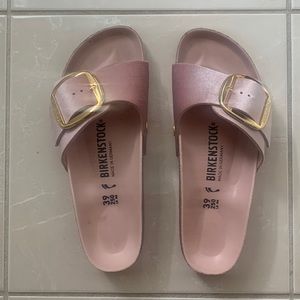 Birkenstock pink velvet slides size 39